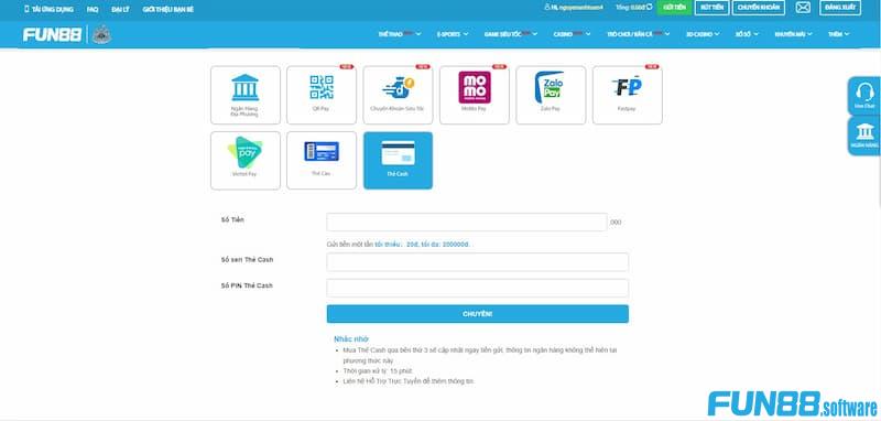 Một vài lưu ý cần nắm khi giao dịch nạp tiền tại Fun88